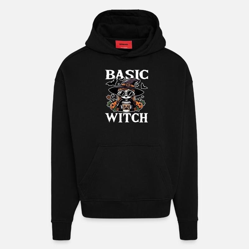 BASIC WITCH - CADEAU D’HALLOWEEN - Sweat à capuche bio épais oversize fabriqué en UE - SOLID BLACK