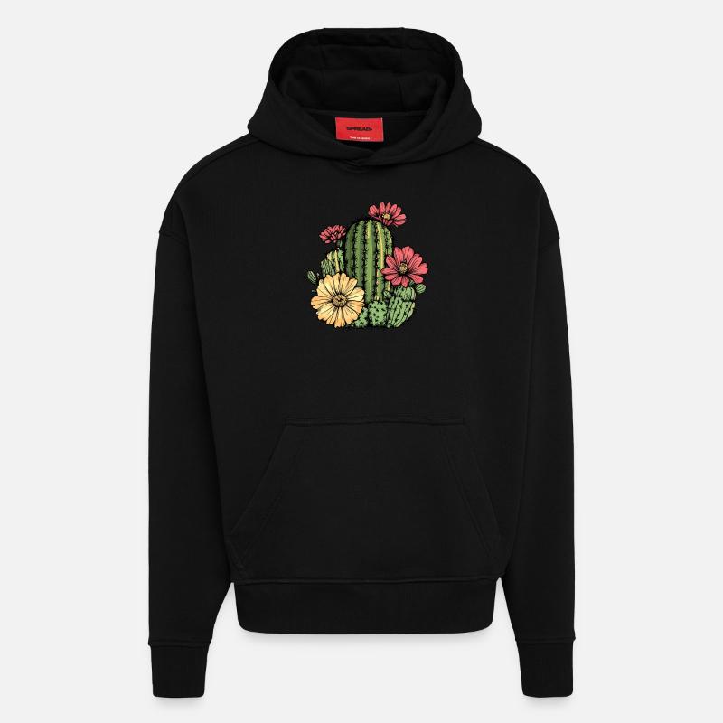 Cactus à fleurs - Sweat à capuche bio épais oversize fabriqué en UE - SOLID BLACK