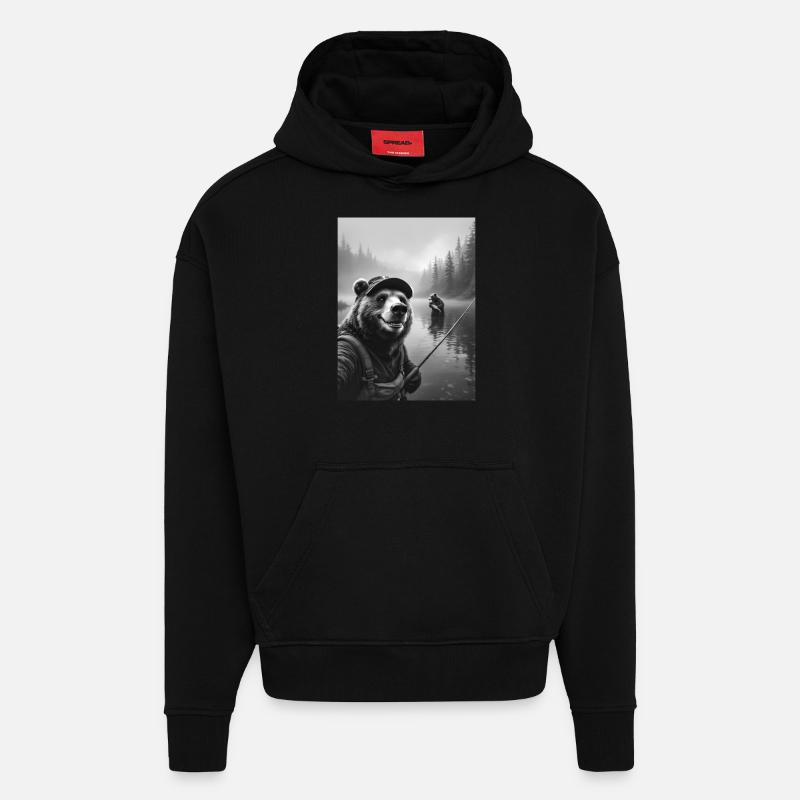 Fischerei Bär Selfie - Hoodie- made by SPREAD  - SOLID BLACK