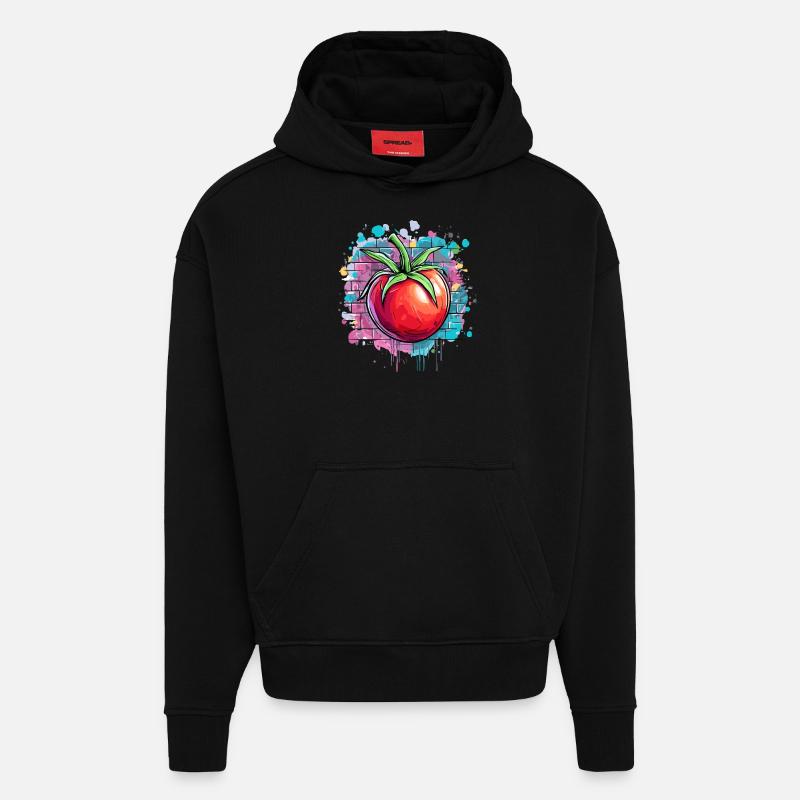 Graffiti tomato on wall - Hoodie- made by SPREAD  - SOLID BLACK