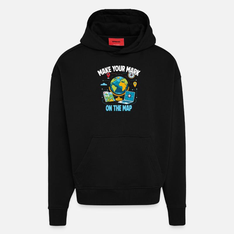 Systèmes d’information géographique - Sweat à capuche bio épais oversize fabriqué en UE - SOLID BLACK
