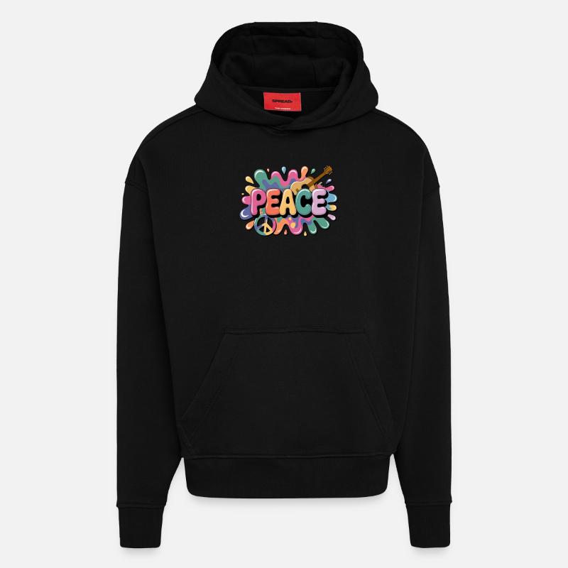 PEACE – Psychedelic - Hoodie- made by SPREAD  - SOLID BLACK