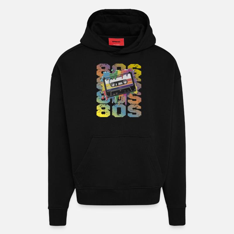 80s Retro Kassette Regenbogen Nostalgie - Hoodie- made by SPREAD  - SOLID BLACK