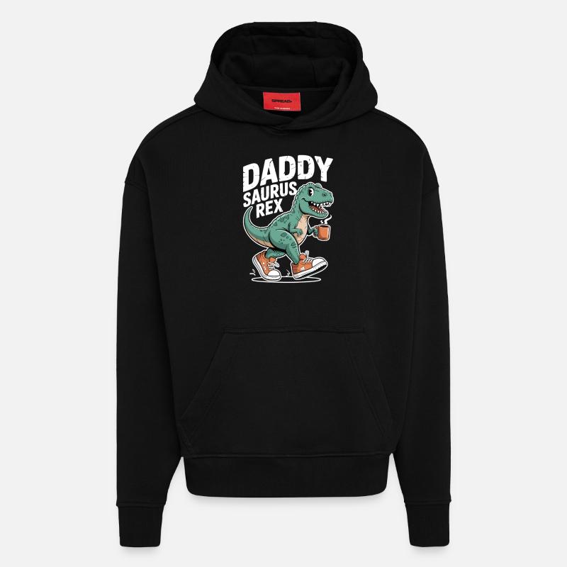 Daddysaurus Rex T-Shirt - Sweat à capuche bio épais oversize fabriqué en UE - SOLID BLACK