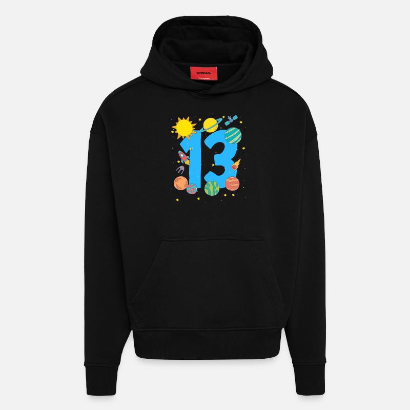 Aventure spatiale numéro 13 - Sweat à capuche bio épais oversize fabriqué en UE - SOLID BLACK