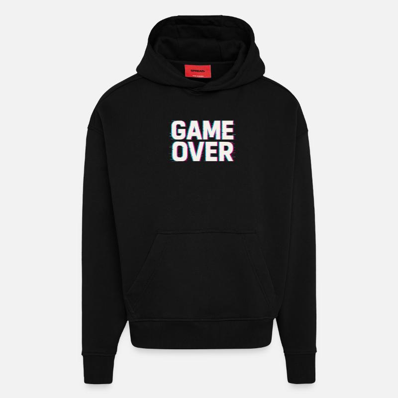 Game Over – Effet Glitch - Sweat à capuche bio épais oversize fabriqué en UE - SOLID BLACK