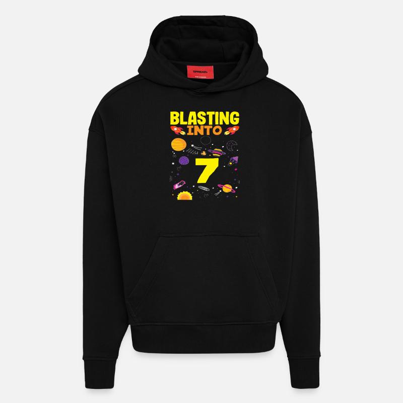 Aventure spatiale du 7e anniversaire - Sweat à capuche bio épais oversize fabriqué en UE - SOLID BLACK