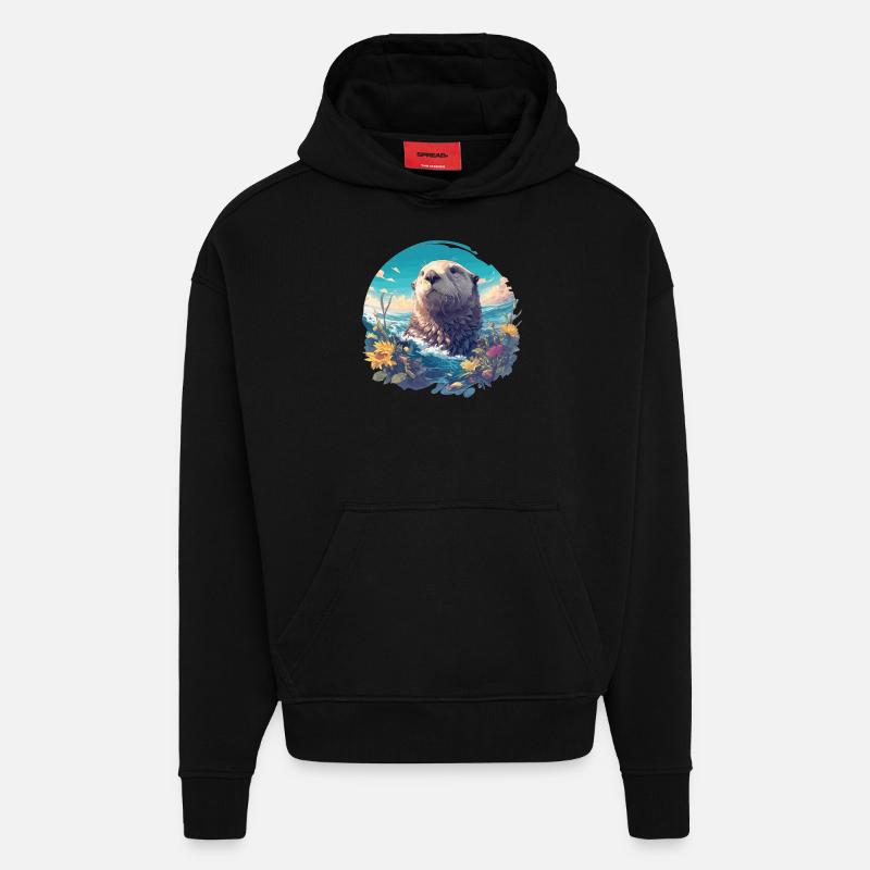 Loutre de mer - Sweat à capuche bio épais oversize fabriqué en UE - SOLID BLACK