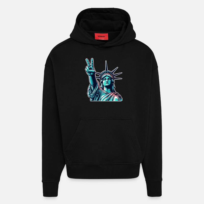 Statue de la Liberté Paix - Sweat à capuche bio épais oversize fabriqué en UE - SOLID BLACK