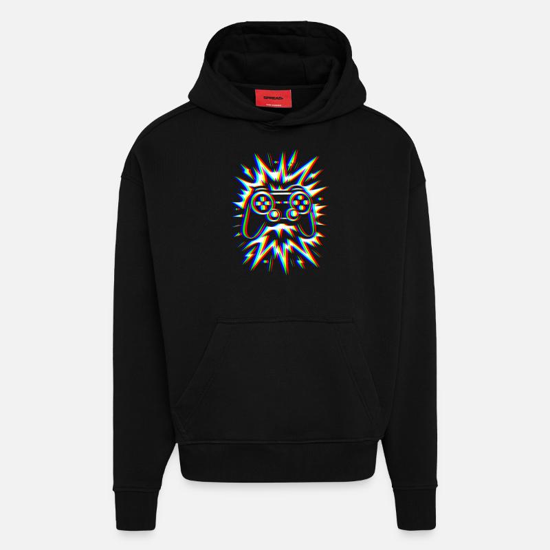 Glitch Controller – Gaming Explosion - Hoodie- made by SPREAD  - SOLID BLACK