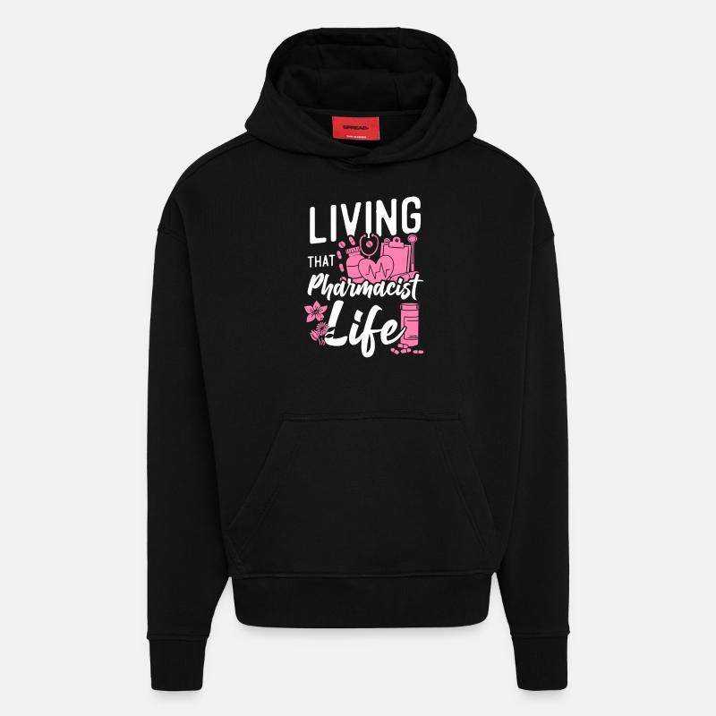 Technicien en pharmacie - Sweat à capuche bio épais oversize fabriqué en UE - SOLID BLACK