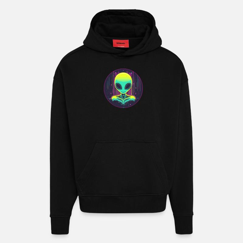 Neon Alien im All - Hoodie- made by SPREAD  - SOLID BLACK