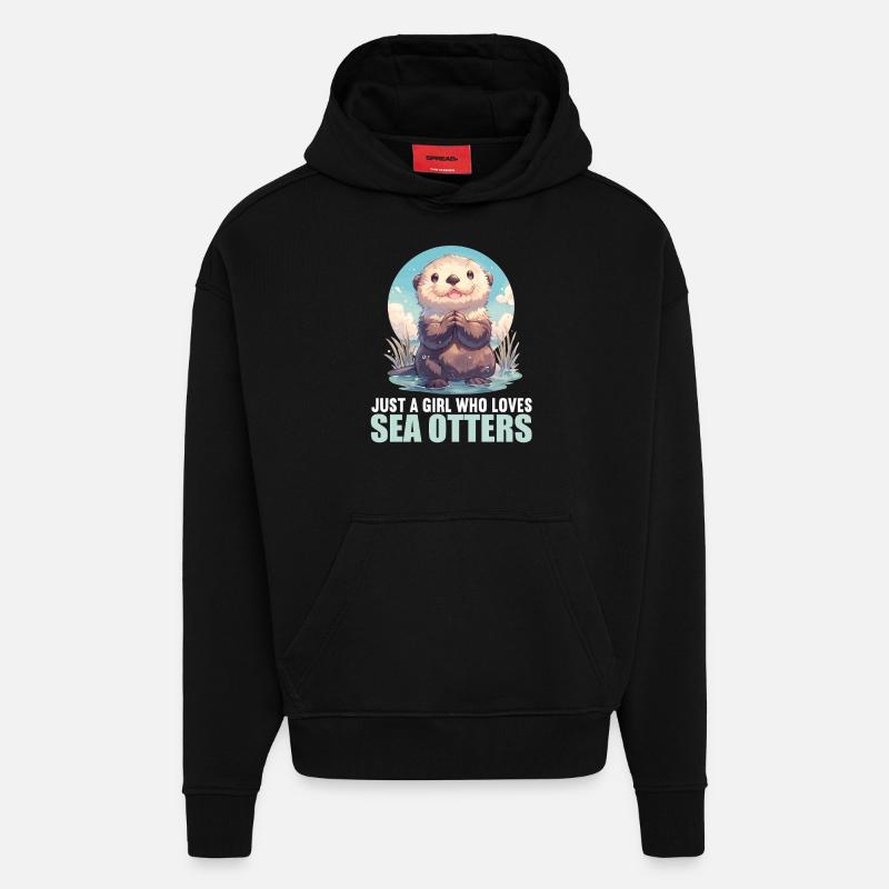 Loutre de mer - Sweat à capuche bio épais oversize fabriqué en UE - SOLID BLACK