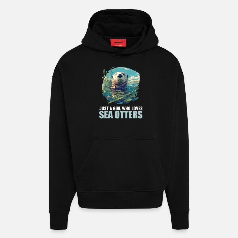 Loutre de mer - Sweat à capuche bio épais oversize fabriqué en UE - SOLID BLACK