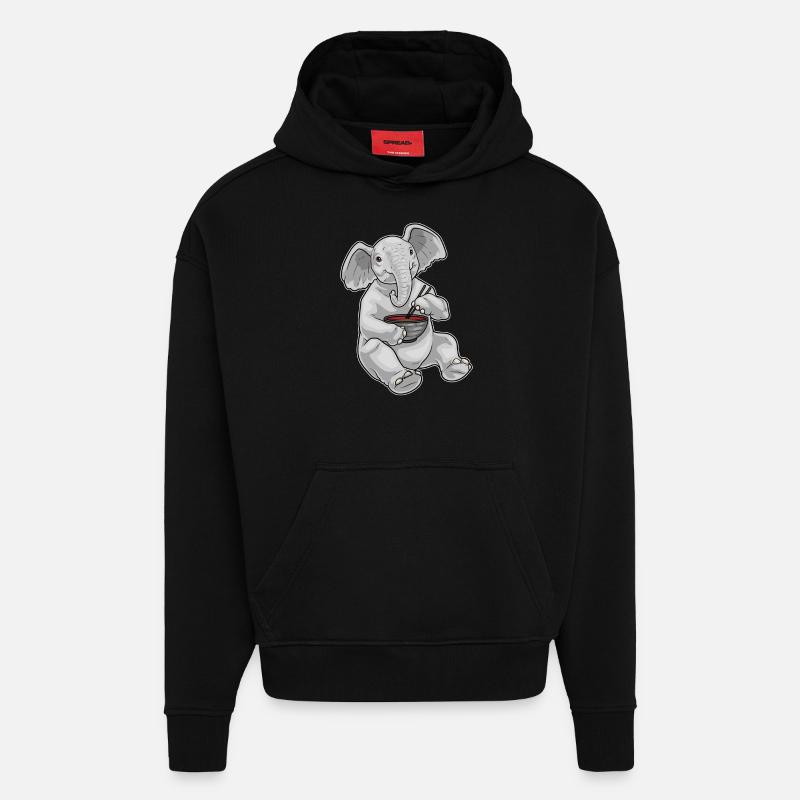 Elephant Bowl Ramen - Sweat à capuche bio épais oversize fabriqué en UE - SOLID BLACK