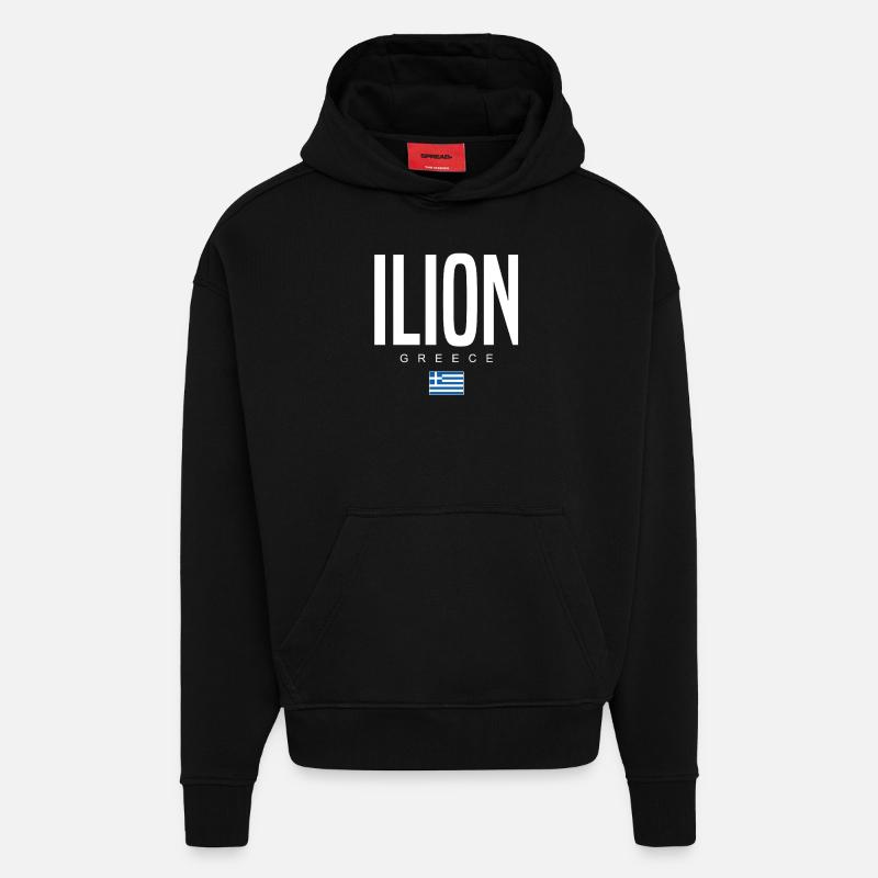 Ilion, Grèce - Sweat à capuche bio épais oversize fabriqué en UE - SOLID BLACK
