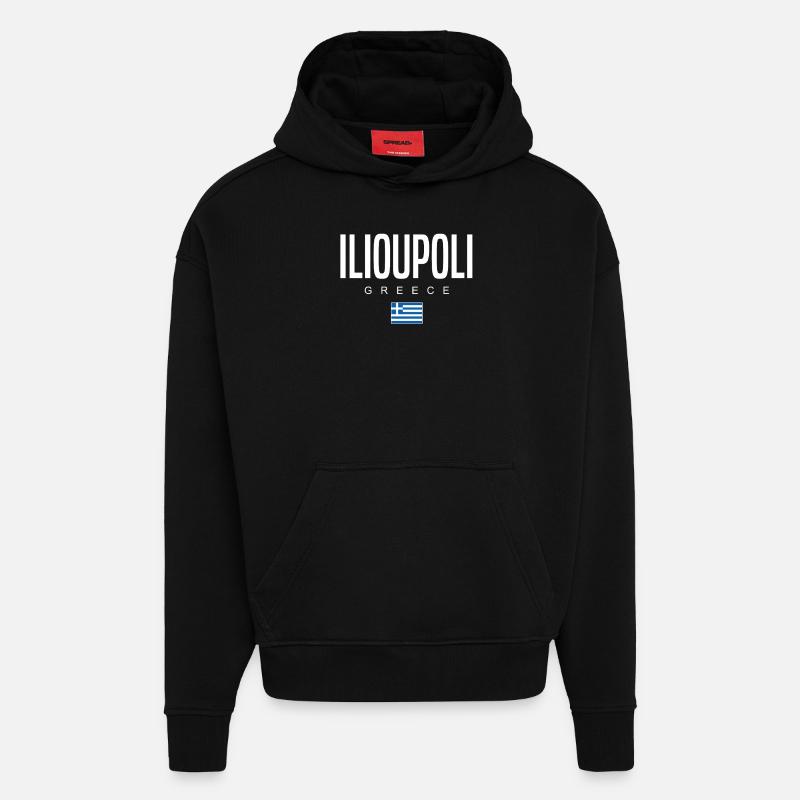 Ilioupoli, Grèce - Sweat à capuche bio épais oversize fabriqué en UE - SOLID BLACK