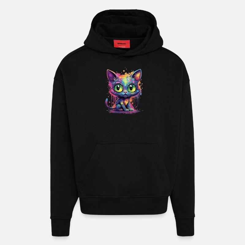 Bunte Neon Katze - Hoodie- made by SPREAD  - SOLID BLACK