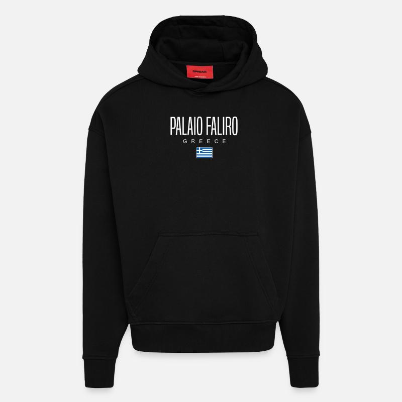Palaio Faliro, Grèce - Sweat à capuche bio épais oversize fabriqué en UE - SOLID BLACK