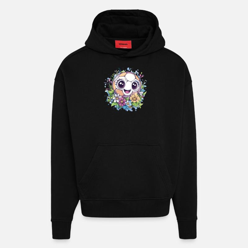 Football avec des fleurs - Sweat à capuche bio épais oversize fabriqué en UE - SOLID BLACK