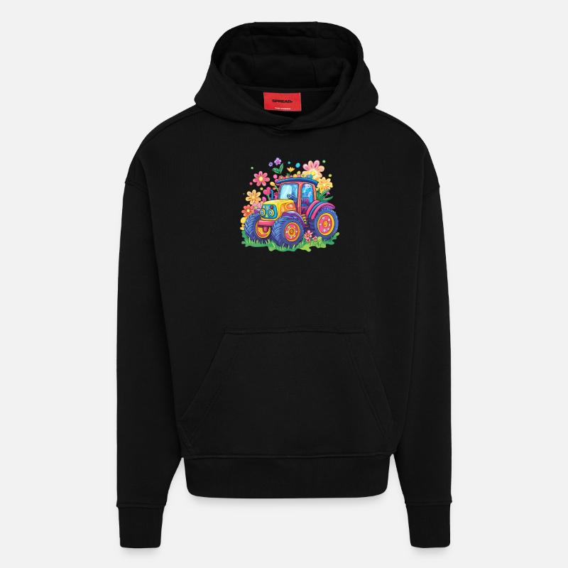 Bunter Blumentraktor - Hoodie- made by SPREAD - SOLID BLACK