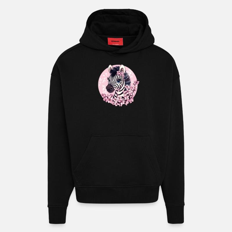 Zebra with cherry blossoms - Hoodie- made by SPREAD  - SOLID BLACK