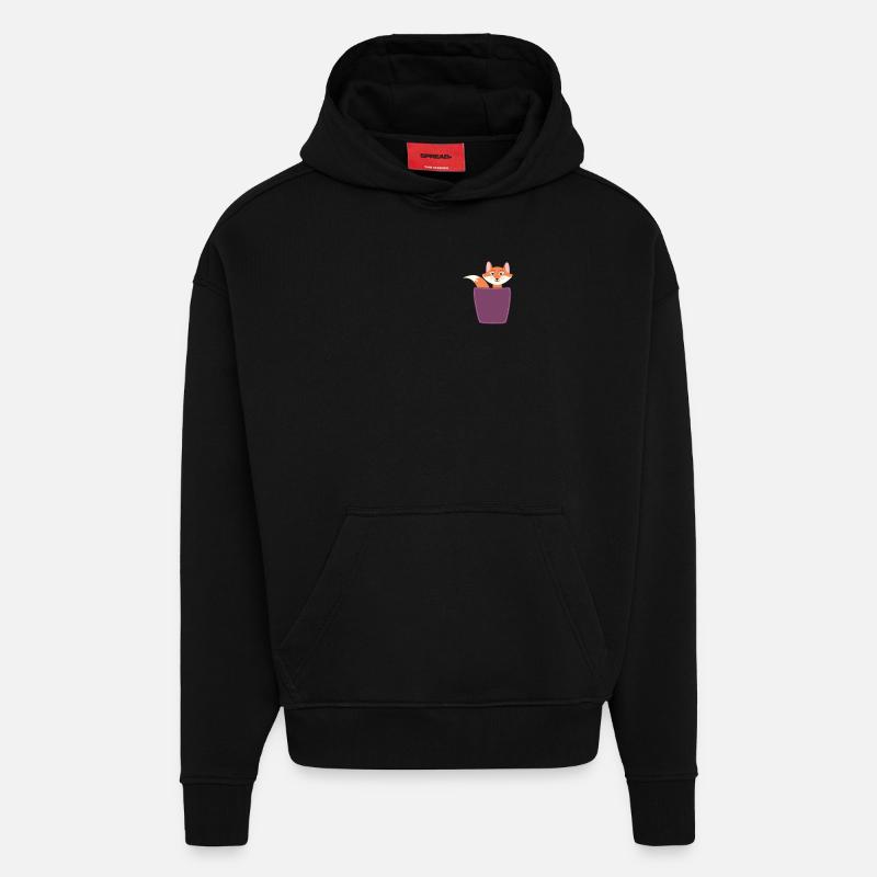 Renard dans la poche poitrine - Sweat à capuche bio épais oversize fabriqué en UE - SOLID BLACK
