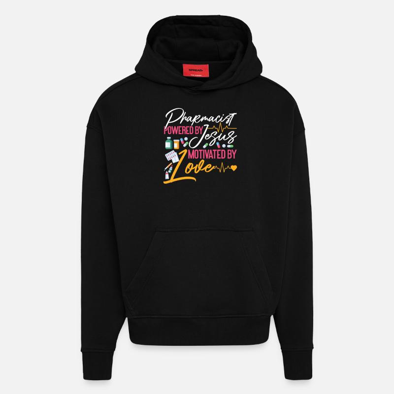 Technicien en pharmacie - Sweat à capuche bio épais oversize fabriqué en UE - SOLID BLACK
