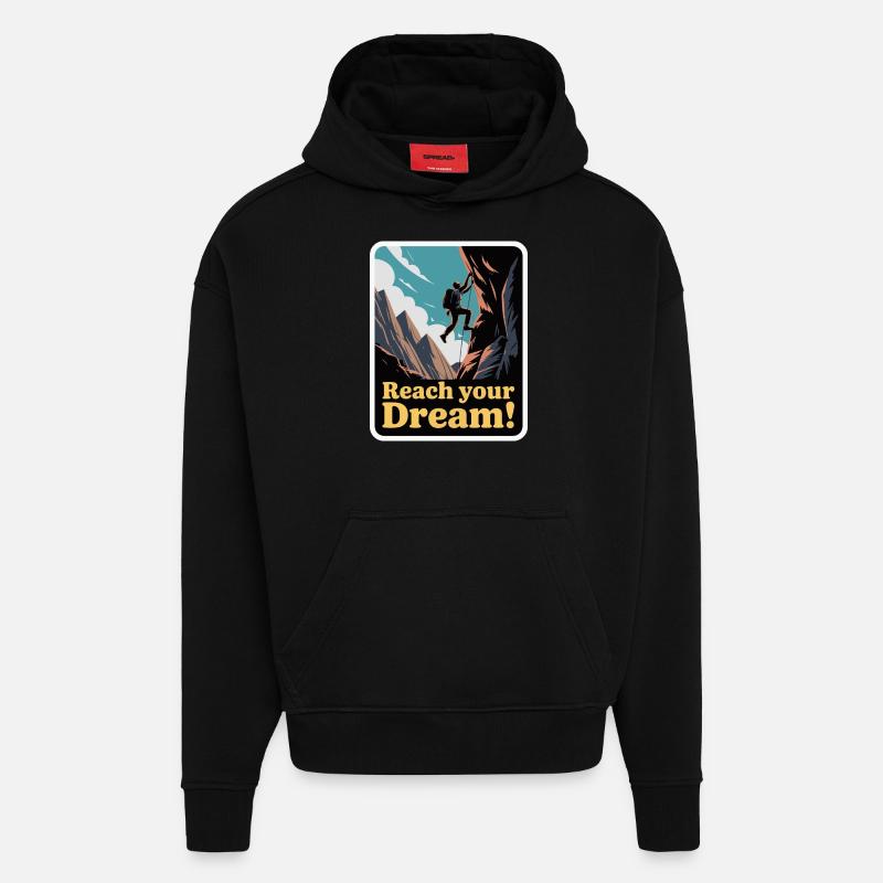 GRIMPER, ATTEIGNEZ VOTRE RÊVE - Sweat à capuche bio épais oversize fabriqué en UE - SOLID BLACK