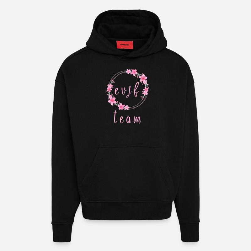 EVJF Cercle Fleurs Prénom Personnalisable - Sweat à capuche bio épais oversize fabriqué en UE - SOLID BLACK