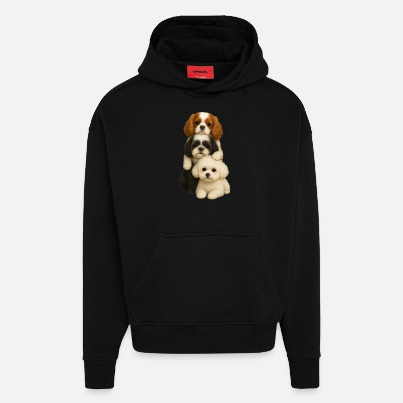 Chien Chiens Chiens mignons - Sweat à capuche bio épais oversize fabriqué en UE - SOLID BLACK