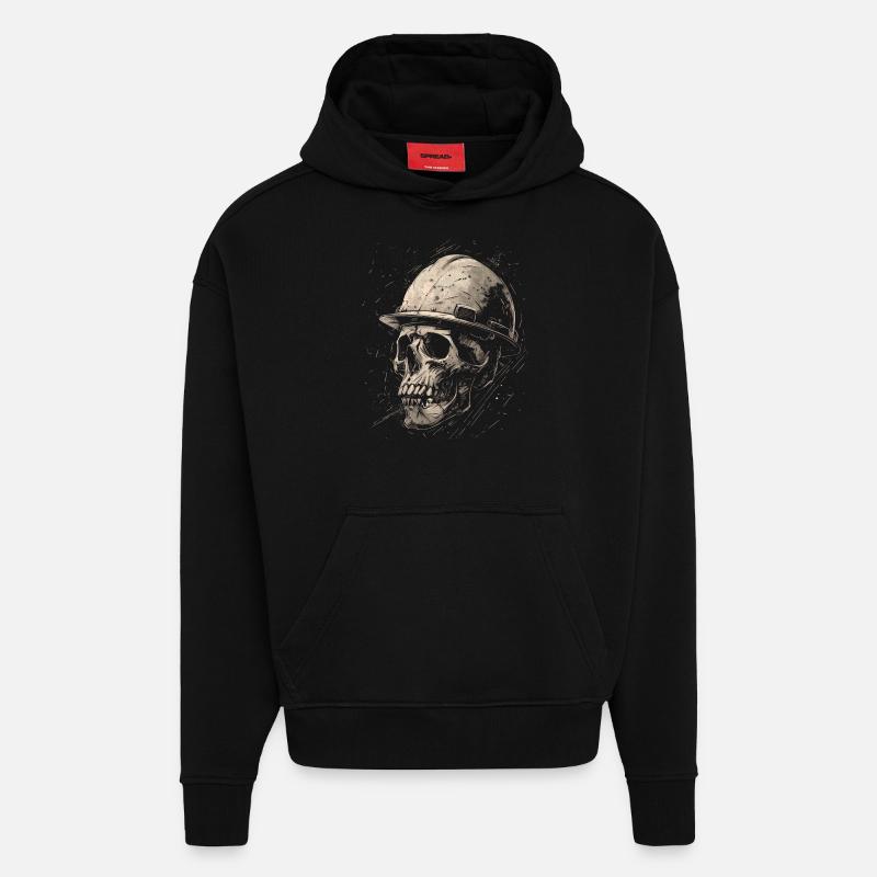 Skull Construction Worker - Hoodie- made by SPREAD - SOLID BLACK