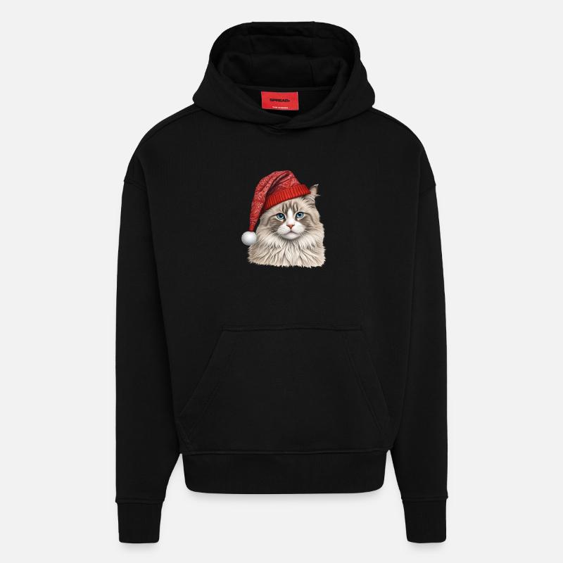 Chat ragdoll de Noël - Sweat à capuche bio épais oversize fabriqué en UE - SOLID BLACK