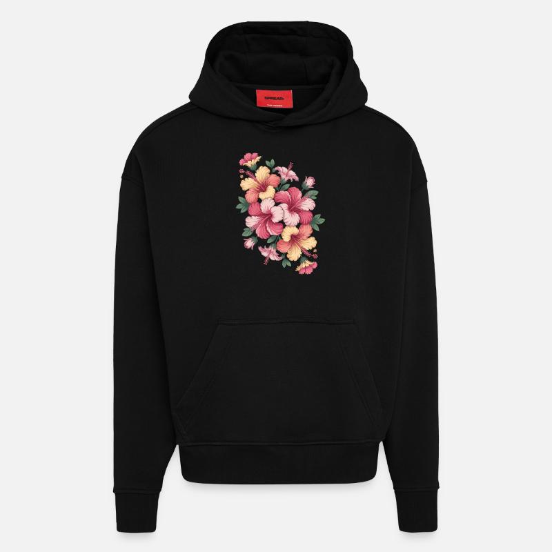 Hibiskus Boho Blume Verträumtes Design - Hoodie- made by SPREAD  - SOLID BLACK