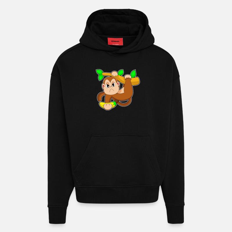 Monkey Banana Strength Training Dumbbell - Sweat à capuche bio épais oversize fabriqué en UE - SOLID BLACK