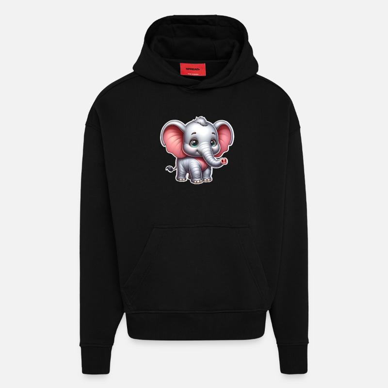 Éléphant - Sweat à capuche bio épais oversize fabriqué en UE - SOLID BLACK