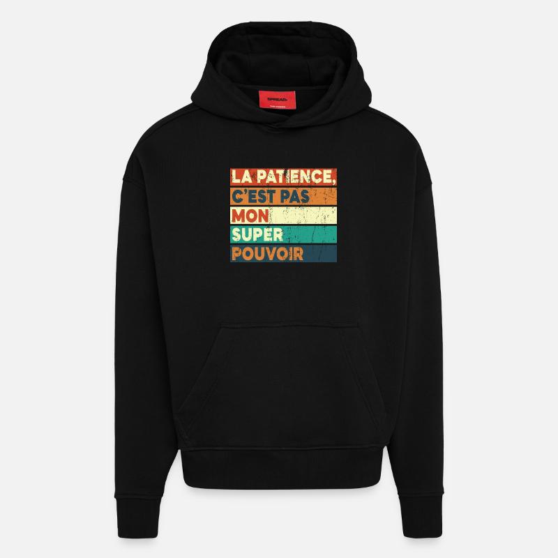 Pas Mon Super-Pouvoir - Sweat à capuche bio épais oversize fabriqué en UE - SOLID BLACK