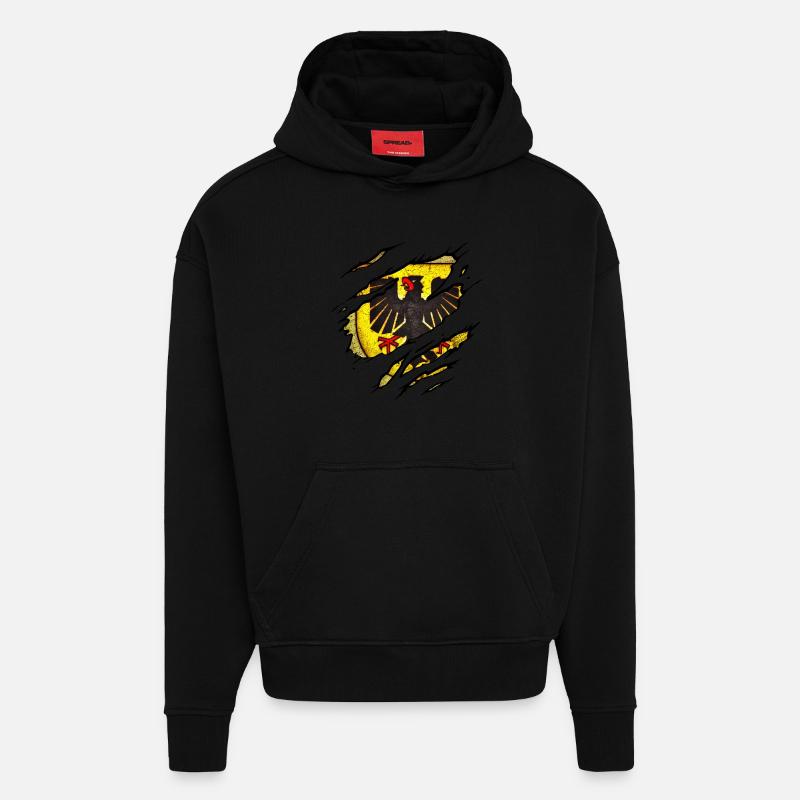 Dortmund - Dortmund déchiré - Sweat à capuche bio épais oversize fabriqué en UE - SOLID BLACK