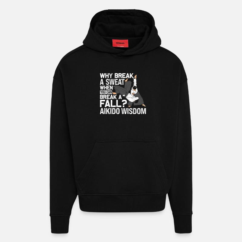 Sagesse de l’Aïkido - Sweat à capuche bio épais oversize fabriqué en UE - SOLID BLACK
