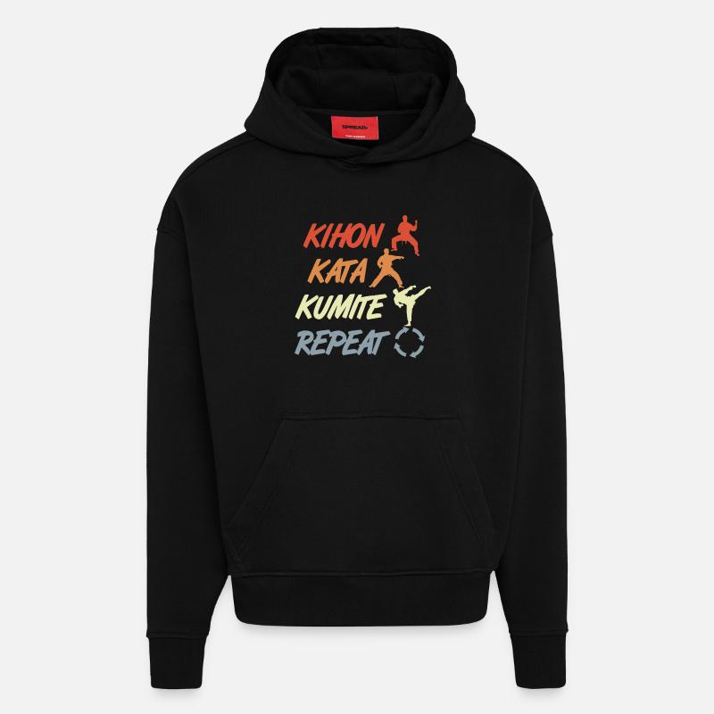 Piliers du karaté - Sweat à capuche bio épais oversize fabriqué en UE - SOLID BLACK