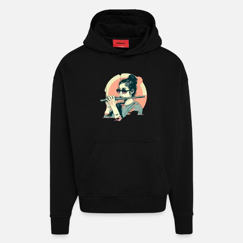 Flûtistes graphiques - Sweat à capuche bio épais oversize fabriqué en UE - SOLID BLACK