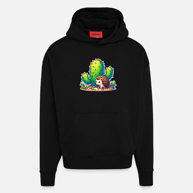 Cactus hérisson - Sweat à capuche bio épais oversize fabriqué en UE - SOLID BLACK
