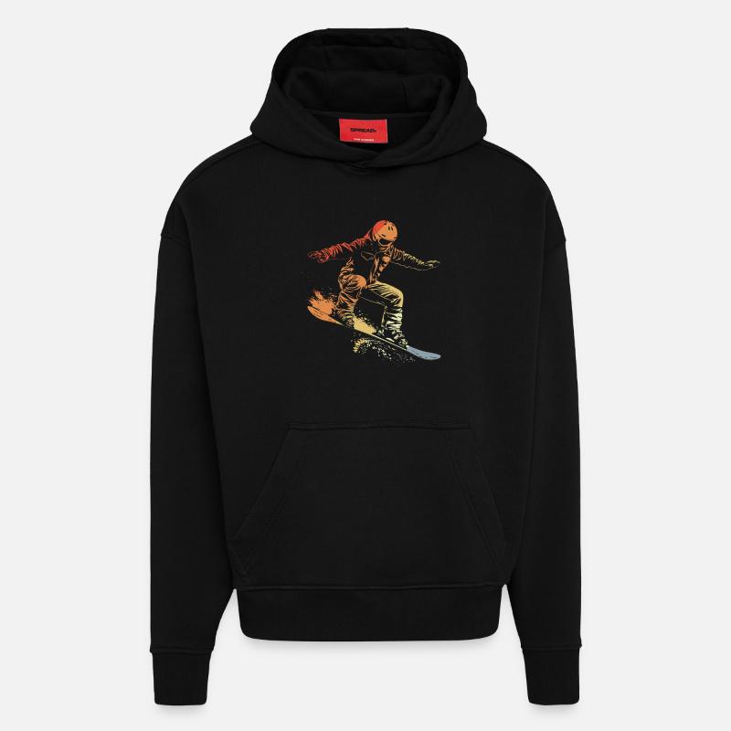 Snowboarder Graphique Rétro - Sweat à capuche bio épais oversize fabriqué en UE - SOLID BLACK