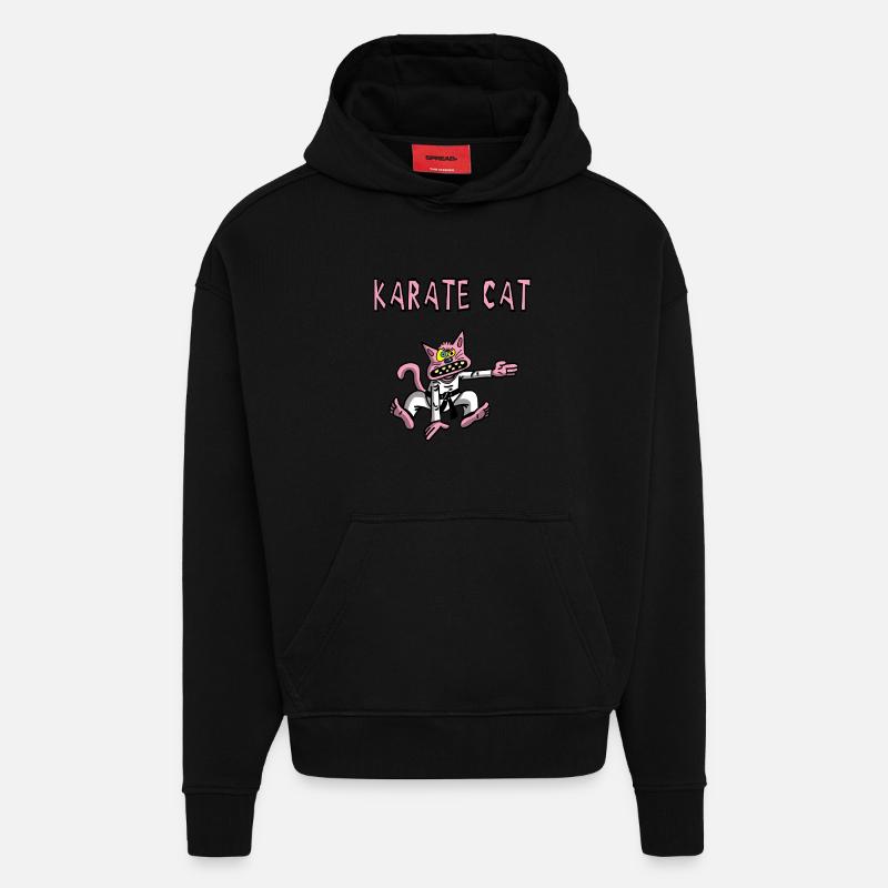 Karate und rosa Katze - Hoodie- made by SPREAD  - SOLID BLACK