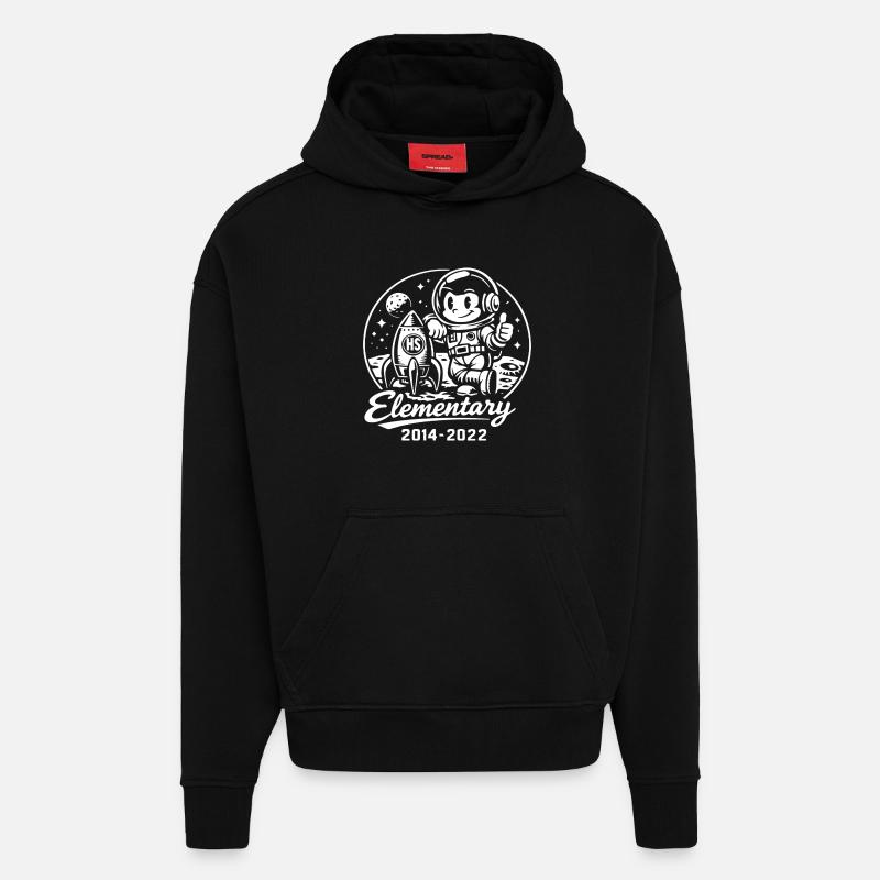 Bébé astronaute et fusée - Sweat à capuche bio épais oversize fabriqué en UE - SOLID BLACK