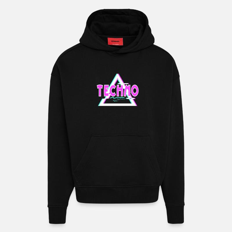 Techno - Sweat à capuche bio épais oversize fabriqué en UE - SOLID BLACK