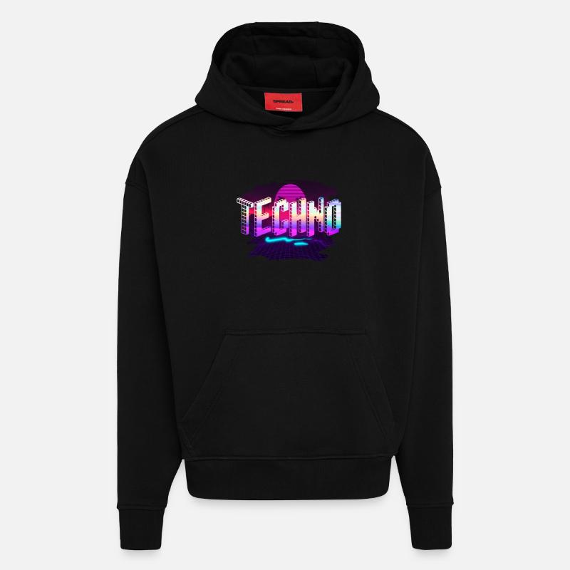 Techno - Sweat à capuche bio épais oversize fabriqué en UE - SOLID BLACK
