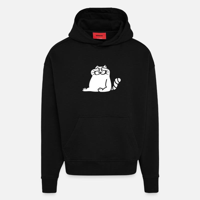 Silhouette chat blanc yeux fermés - Sweat à capuche bio épais oversize fabriqué en UE - SOLID BLACK