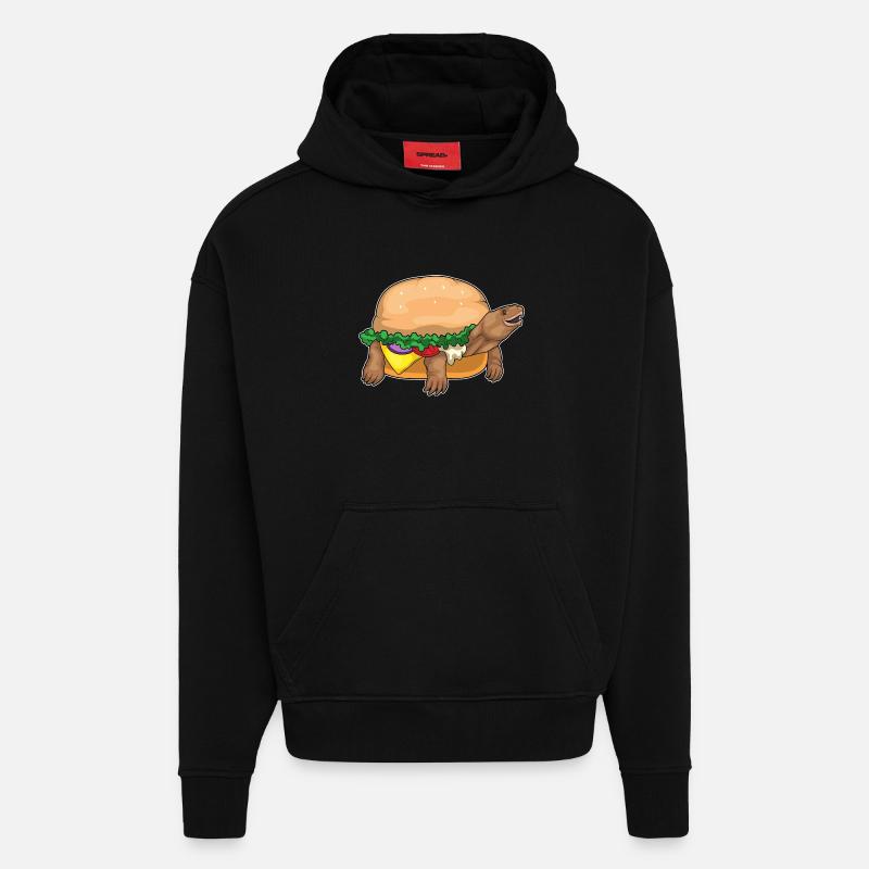 Turtle Cheeseburger - Hoodie- made by SPREAD  - SOLID BLACK