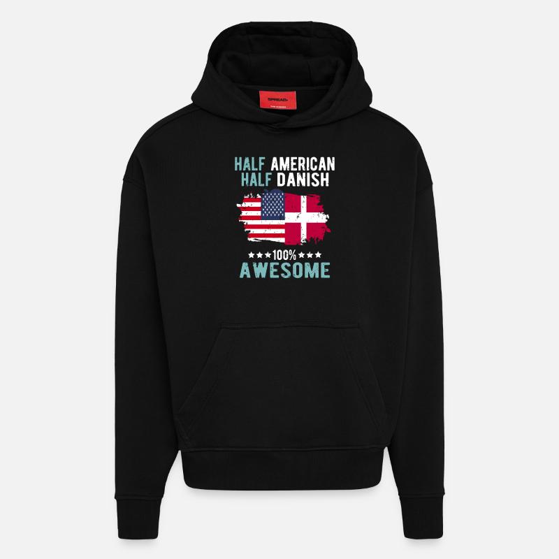 Half American Half Dane - Hoodie- made by SPREAD  - SOLID BLACK